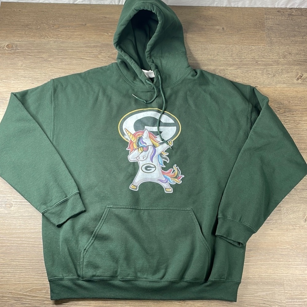 NFL Green Packers Forest Green Unicorn Dabbing Hoodie, size XL
